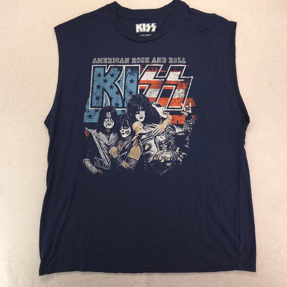 Kiss Band American Rock And Roll Sleeveless T Shirt Mens Size Large L Blue - Picture 2 of 9